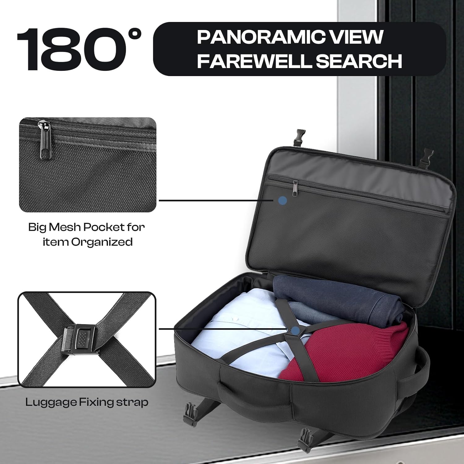 Skiennix Extra Large 55L Carry-On Backpack - TSA Approved, Expandable & Water Resistant for 18.4" Laptops | Black