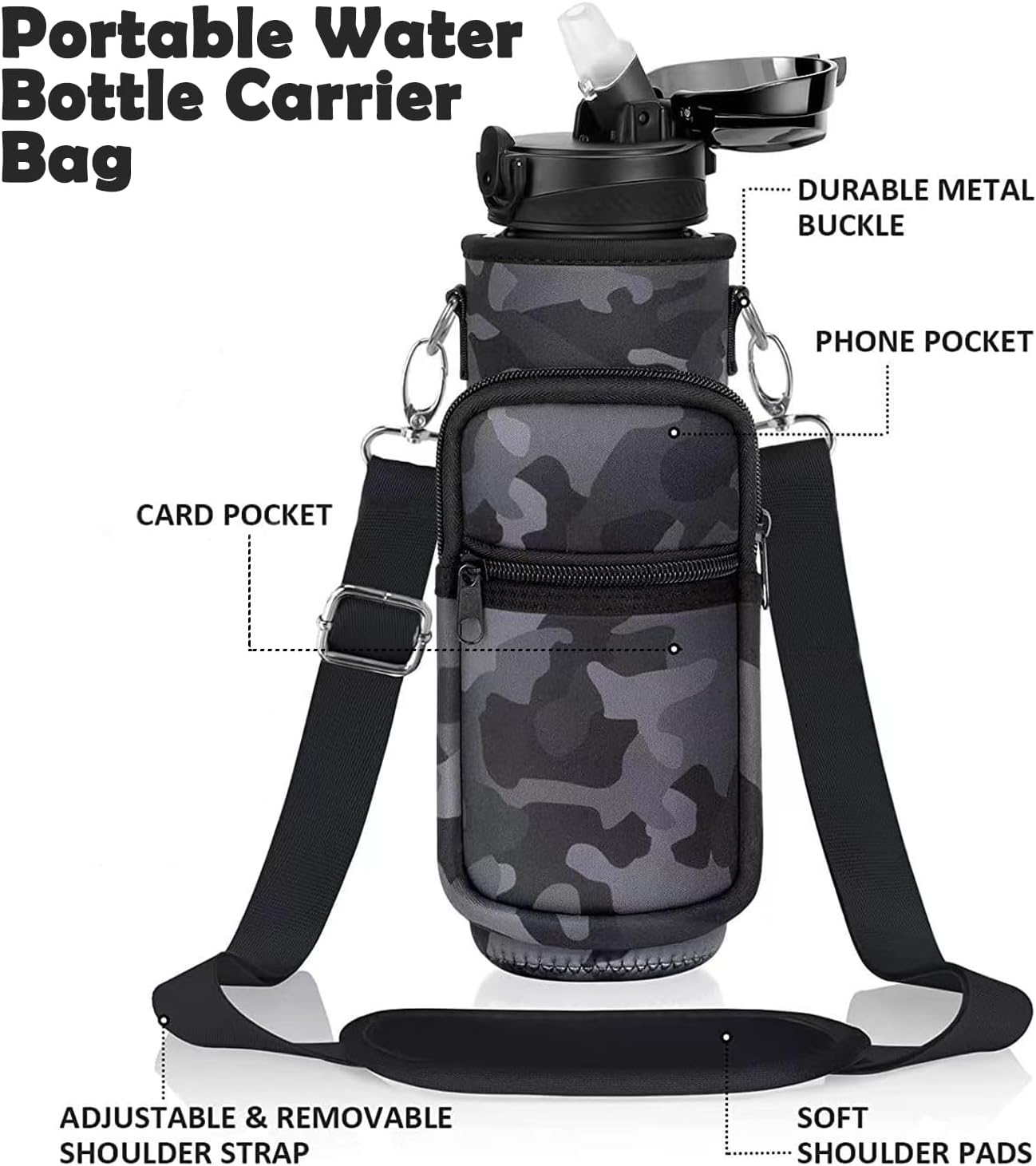 Skiennix Water Bottle Holder - Versatile 2-Pocket Crossbody Sling Bag for Hiking & Travel