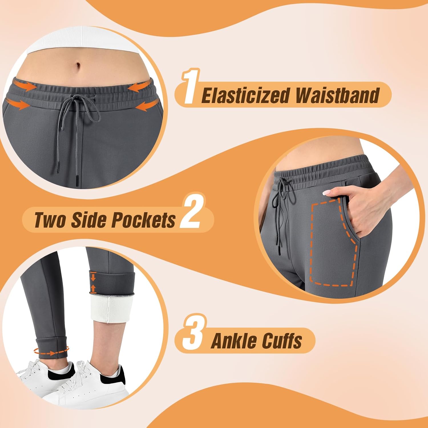 Walifrey Fleece Lined Joggers for Women - Warm Sweatpants with Pocket for Winter Hiking & Workouts