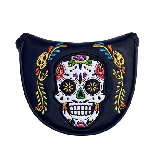 Golf Mallet Putter Cover with Magnetic Closure, Mallet Putter Headcover PU Leather - New Golf Club Covers Mallet Headcover, Skull Style Golf Gifts for Men (Black)