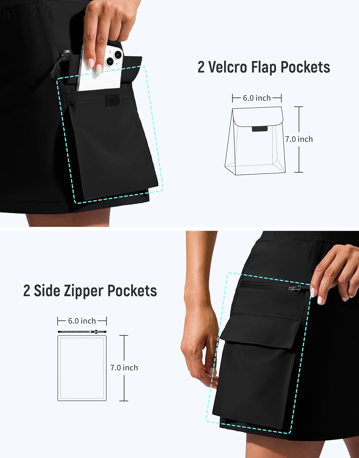 SANTINY 16" Cargo Skort - High Waisted with 6 Pockets for Golf, Travel & Hiking | Women's Summer Casual Wear