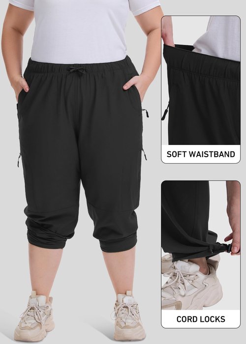 Women's Plus Size Hiking Pants Safari-Waterproof Lightweight UPF50 Sun Protection-Stretchy Cargo Joggers for Outdoor Activities,D6608,Black,3XL