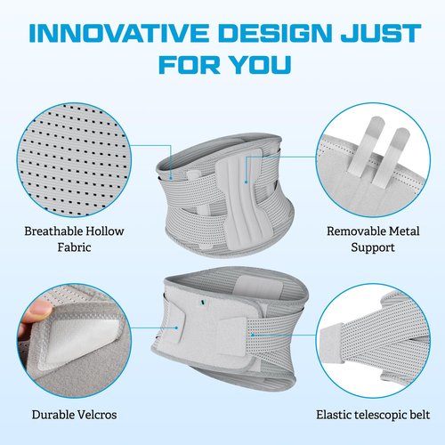 NEENCA Compression Back Brace for Lower Back Pain, Herniated Disc, Lumbar Strain – Breathable Lumbar Support for Work, Lifting, Sciatica, Scoliosis (Gray, Large)