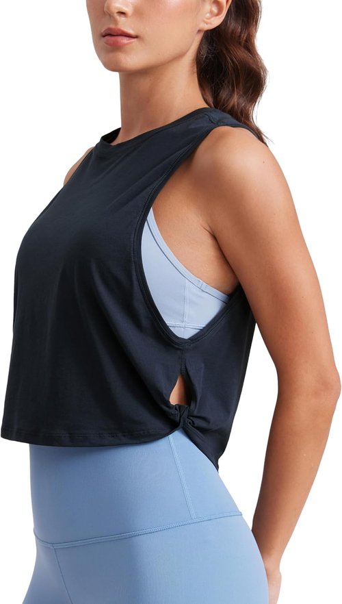 CRZ YOGA Pima Cotton Tank Top for Women - Loose Fit Sleeveless Workout Shirt | Ideal for Yoga & Gym