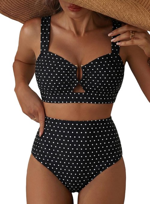 Herseas Women's Floral Print High-Waisted Bikini Set - 2 Piece U Wire Cutout Swimsuit for Summer Beach