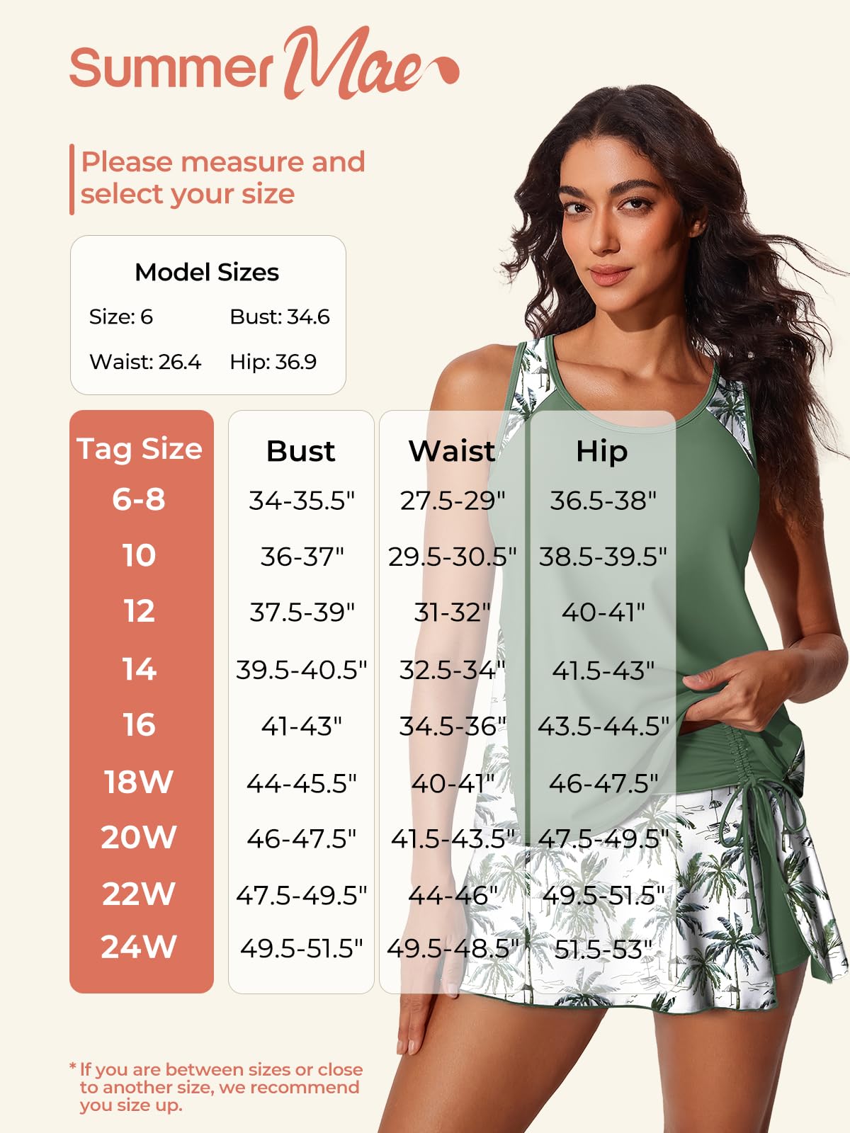 Summer Mae Blouson Tankini Swimsuits for Women 2026 Modest Tummy Coverage Bathing Suits with Skirt and Built-in Shorts Sandy Shore Palms Size 12