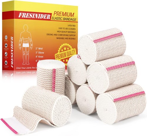 FRESINIDER Premium Elastic Bandage Wrap - 3" Cotton Latex-Free Compression | 8 Pack for Sports & Injury Recovery
