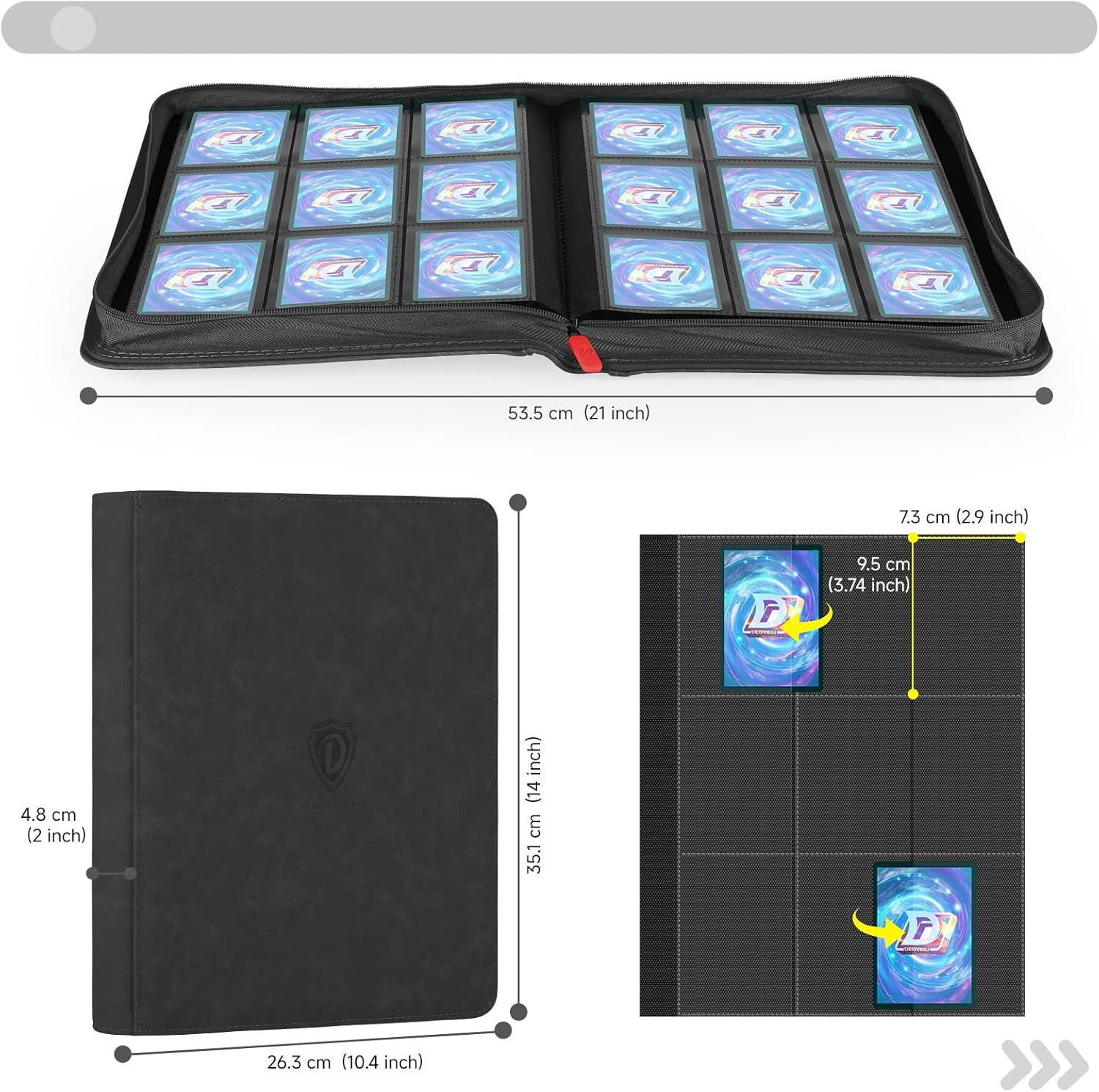 Skiennix 9 Pocket Card Binder - 360 Pockets for MTG, TCG & Sports Cards | Double-Sided Black Collection Folder
