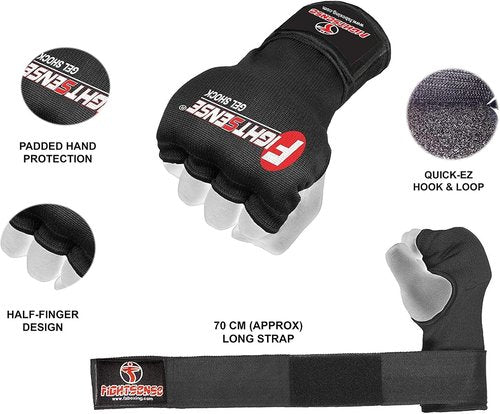 FIGHTSENSE Padded Gel Boxing Gloves - Long Elasticated Hand Wraps for MMA, Kickboxing & Training (Pair)