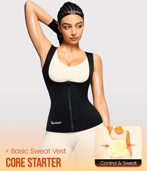 Junlan Sauna Suit - Women's Waist Trainer Vest | Sweat Tank Top Shaper with Zipper