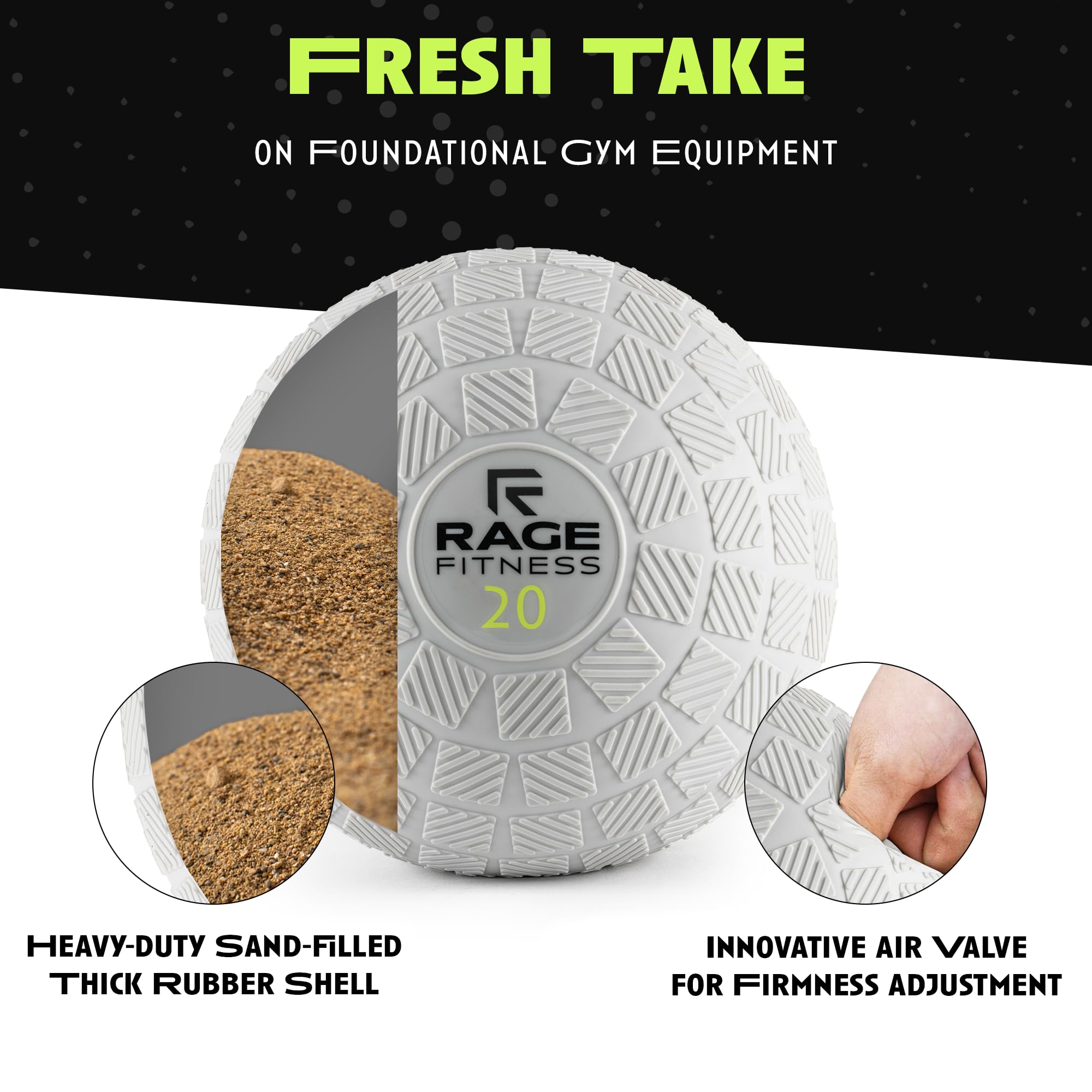 Rage Fitness Slam Ball,10, 15, 20lb Medicine Balls, Tread Texture For Firm Grip, Full Body Workout Dynamic Weighted Balls for Exercise, Smash Balls for Strength, Conditioning, Cardio and Core Workouts