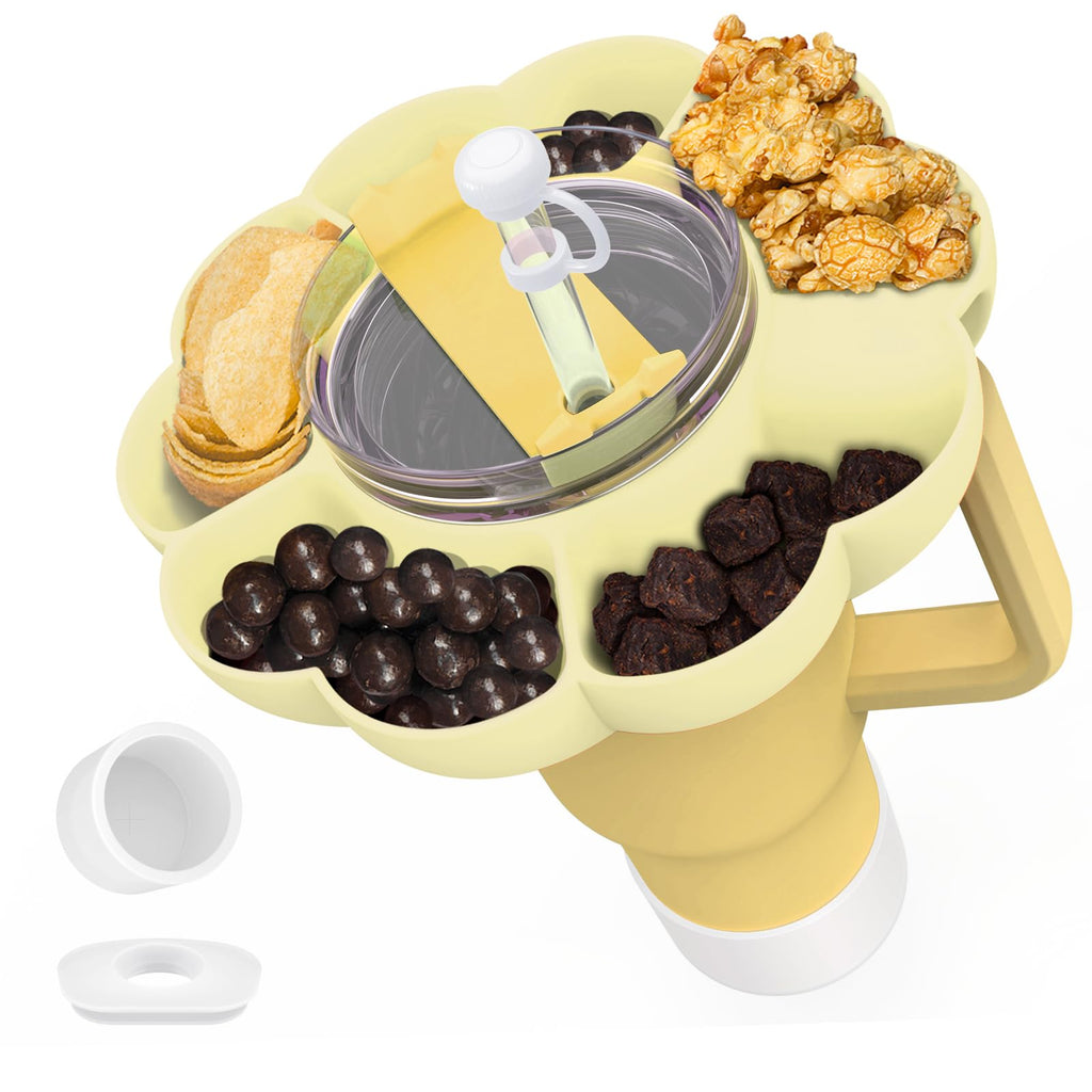Alwenid Snack Tray Ring for Stanley 40oz Tumbler with Handle, Silicone Reusable Snack Bowl Holder Accessories for Stanley Cup, Plus Bottom Boot, Straw Cover Stopper Set (Cream)