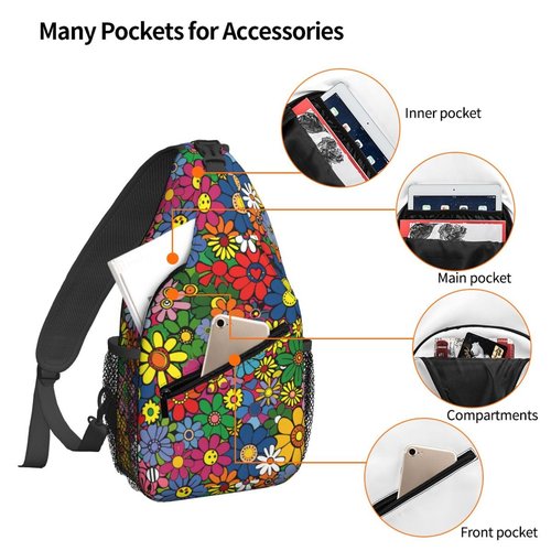 Famame Abstract Hippie Flower Sling Backpack Chest Bag Crossbody Shoulder Bag Gym Cycling Travel Hiking Daypack For Men Women