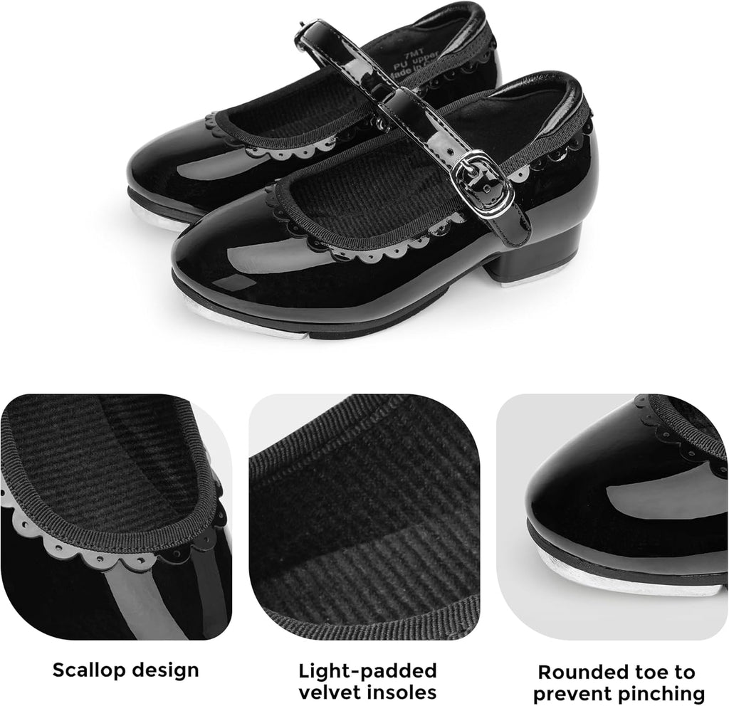 Stelle Tap Shoes for Girls - Easy Strap Scallop Design | Perfect for Toddlers to Big Kids