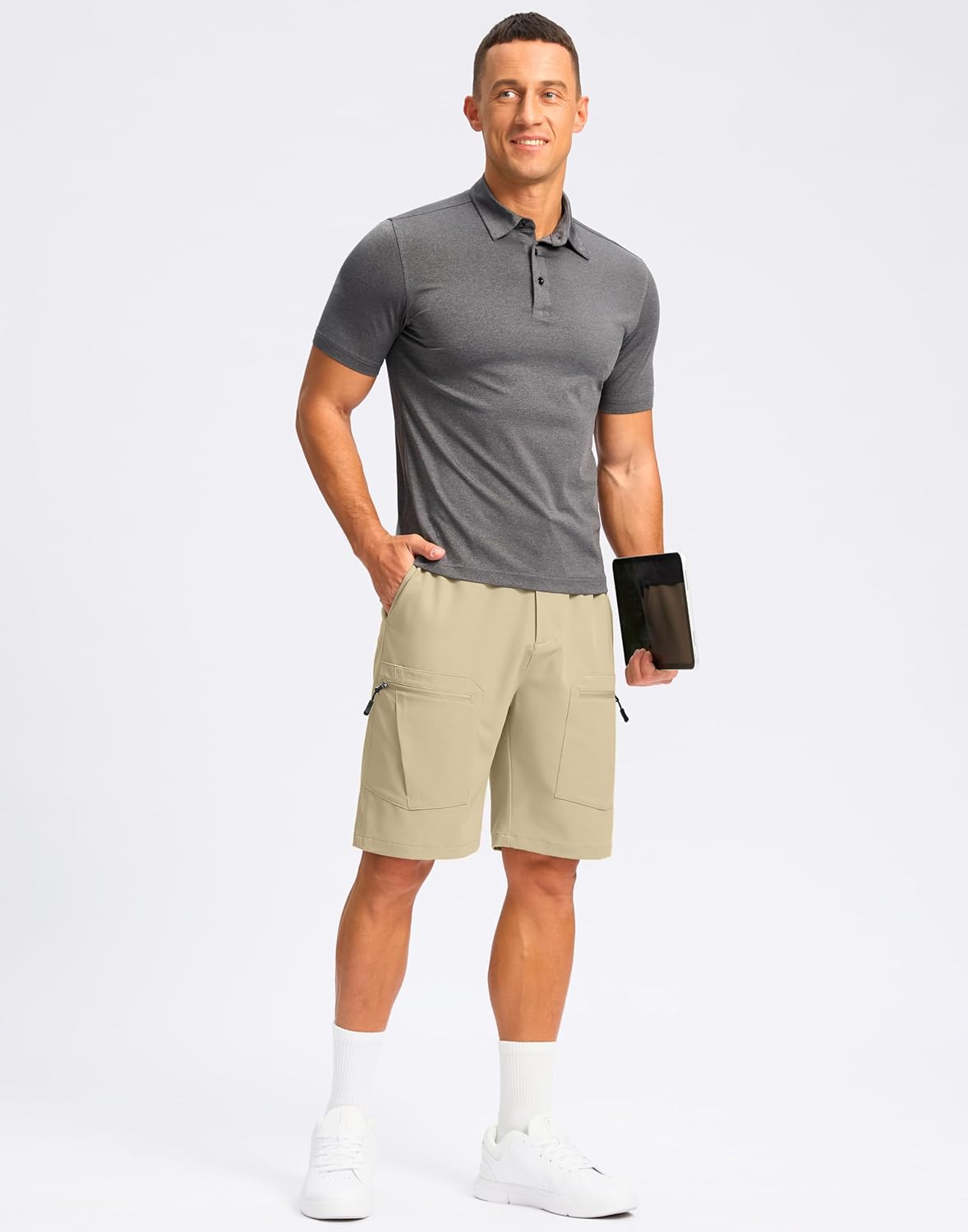 Pudolla Men's Hiking Cargo Shorts - Lightweight Stretch Travel Shorts with 5 Pockets | 9" Length