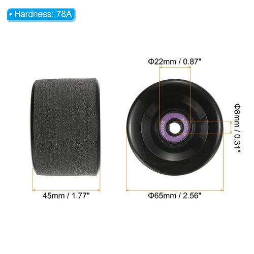 PATIKIL 65mm 78A Longboard Wheels with ABEC-11 Bearings, 4 Pack Soft Cruiser Wheels Street Wheels for Skateboards Skateboard Wheel PU Frosted, Black