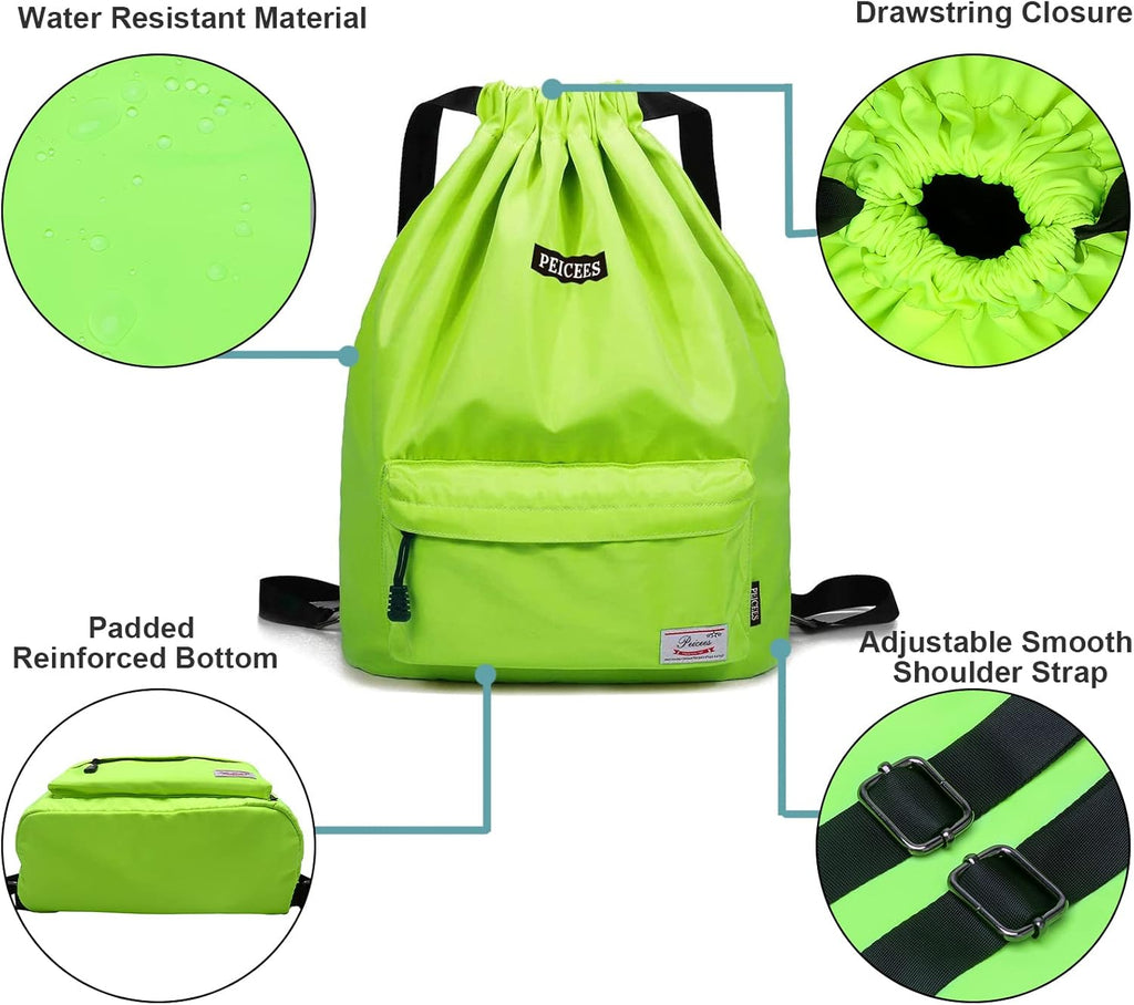 Peicees Waterproof Drawstring Sport Bag - Lightweight Sackpack for Men & Women | Ideal for Gym & Travel