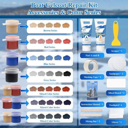 VIKEYTIM Marine Fiberglass Repair Kit (Color Match), 3.5oz/100g Gel Coat Repair Kit for Boats, Fiberglass Repair Fix Holes, Chips, Deep Cracks, Ceramic, Porcelain Fiberglass Filler