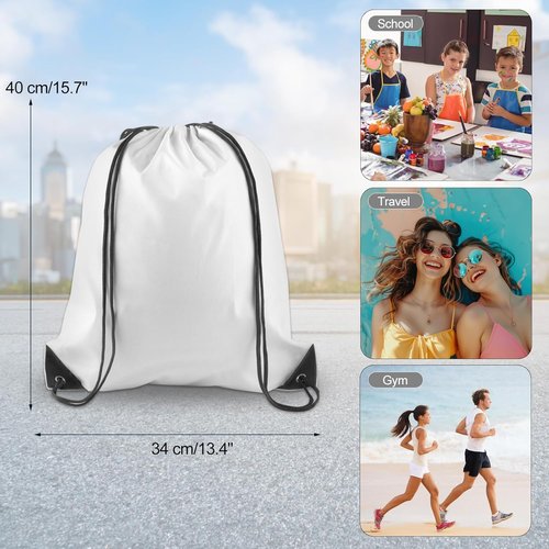 KUUQA Drawstring Backpack - 2 Pcs White Cinch Bags for Gym & Travel Storage