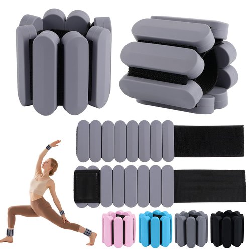 Wrist Weights – Adjustable Ankle Wrist Weights for Women & Men – Set of Weighted Bangles 2 lbs (1 lb Each) | Arm and Leg Weights for Pilates, Yoga, Running & Walking (Grey)