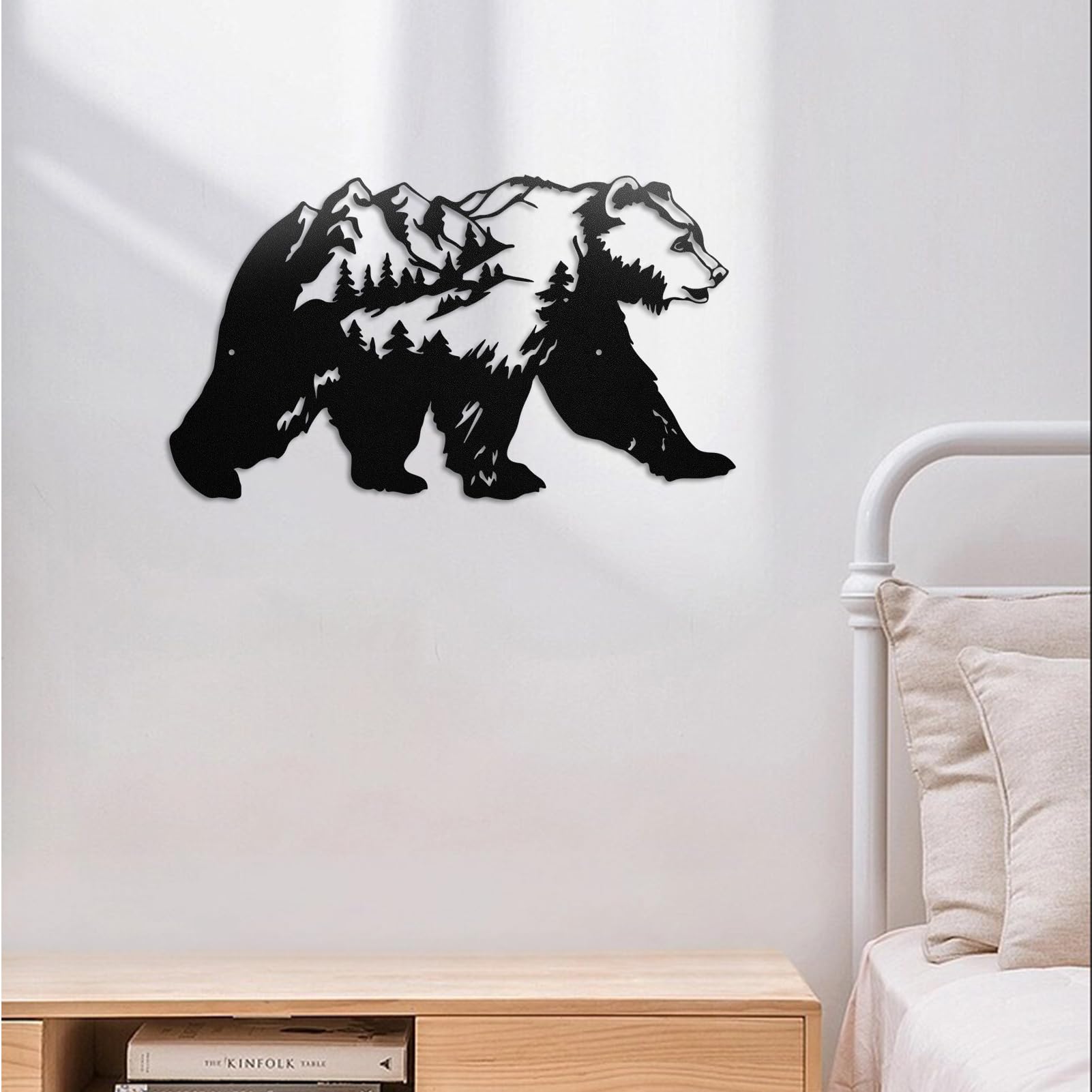 Resama Metall Bear Forest Pine Tree Wall Art Bear Peak Natural Scenery Wall Sign for Home, Wildlife Hunting Home Hanging Decorations for Living Room, Bedroom Kitchen Bathroom