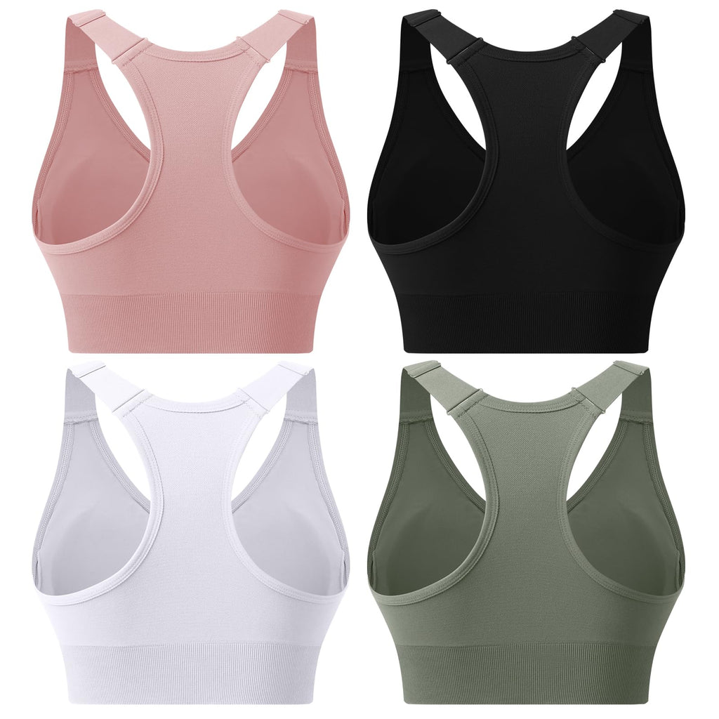 Zip Front Sports Bras for Women Adjustable Racerback Medium Support Bras Padded Post-Surgery Bras Seamless Yoga Athletic Bra
