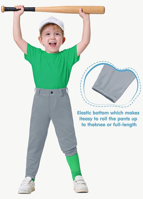 MIVEI Toddler Youth Boys Baseball Pants - UPF50+ Softball Knicker Pants with Belt Loops | Sizes 2T-16Y