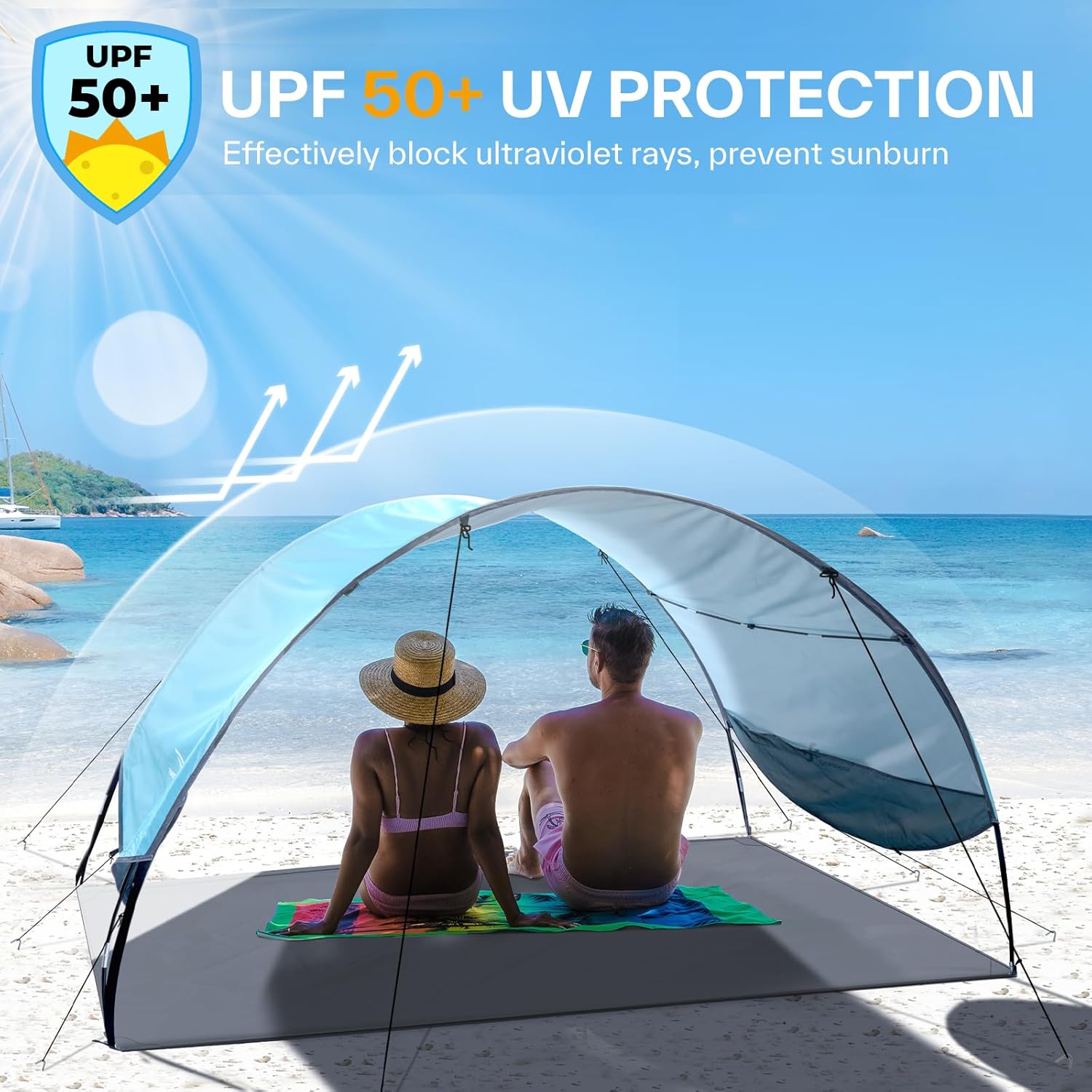 Sportneer Beach Tent | UPF 50+ UV Protection Canopy for 2-3 People | Easy Setup with Wind Ropes & Stakes | 96.5''x55.7''