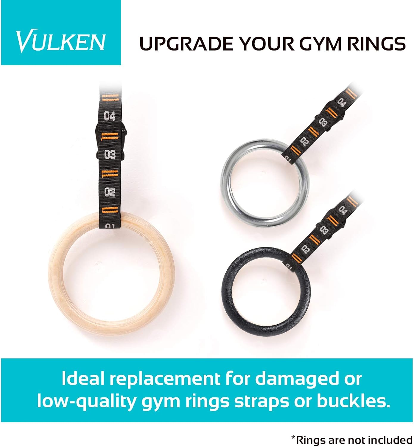 Vulken Adjustable Gymnastic Rings Straps - Quick Hook System for Easy Setup | One Pair