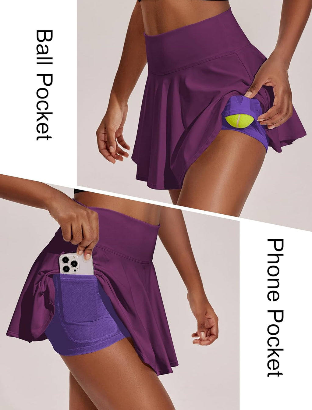 PINSPARK Women's Tennis Skirt - Pleated Athletic Skirt with Pockets | High Waisted Golf Skort for Workouts
