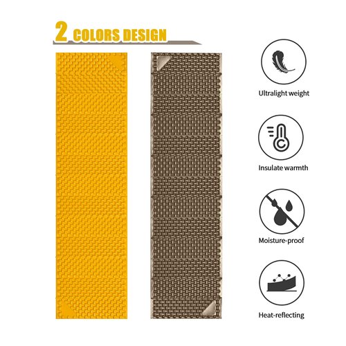 1PCS Yellow Foam Camping Pads for Hiking, Ultralight Closed Cell Mattress, Waterproof Soft Mat for Adults, Wide Picnic Yoga Mats, Folding Sleeping Pad for Outdoor Backpacking