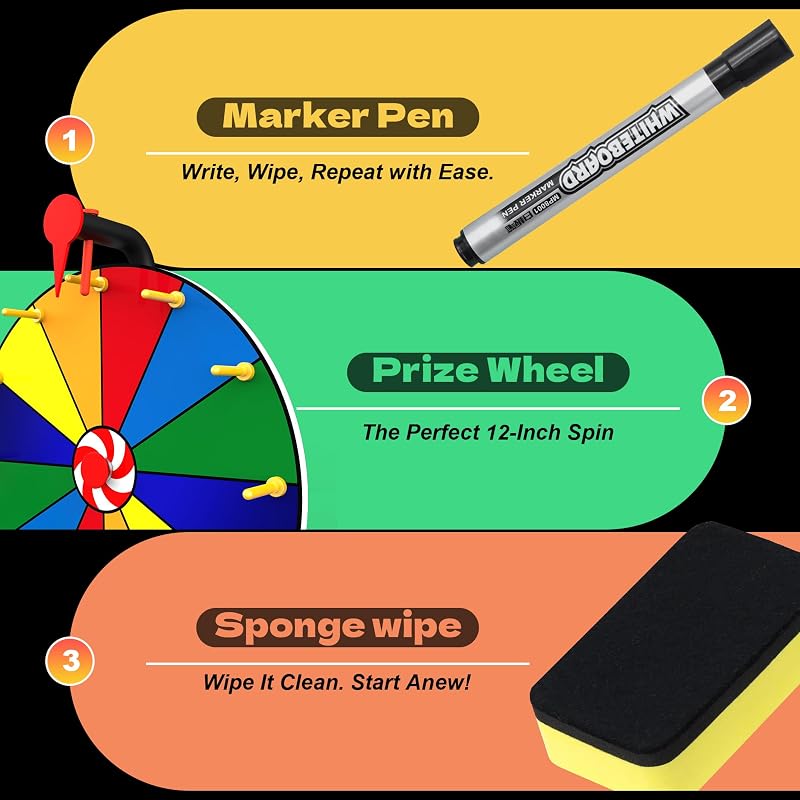 15 Inch Spin Prize Wheel with 12 Slots - Desktop Prize Spinner with Heavy Base for Game, Party, Trade Show, Carnival, Classroom