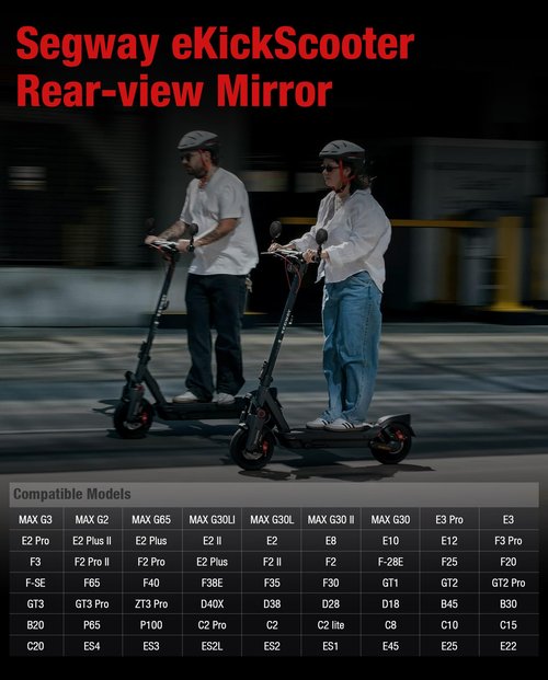 Scooter Rear-view Mirror Compatible with Ninebot by Segway All KickScooters MAX G30 G2 G3 ZT3 Pro GT3 F3 E3(Except Air T15), Adjustable Wide-Angle Vision Rearview Mirrors Original Accessories 2-Pack