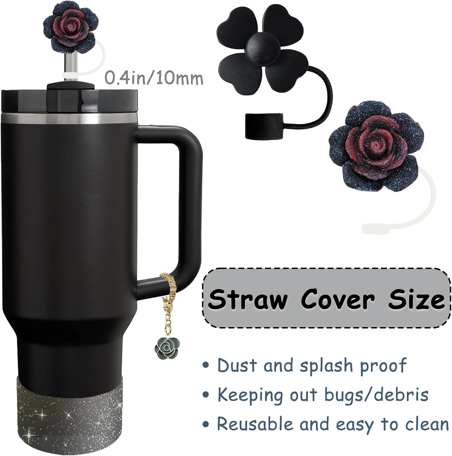 Stanley Cup Accessories Set - 3-Piece Silicone Spill-Proof Stopper & Straw Cover | Black 2.0