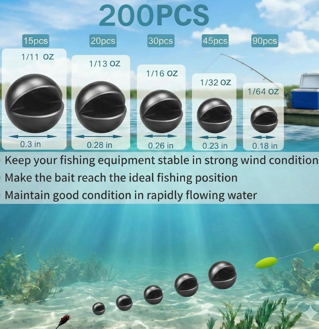 Skiennix Premium Split Shot Fishing Weights - Removable Leakproof Sinkers for Freshwater & Saltwater | 200/350 Pcs in 5/6 Sizes