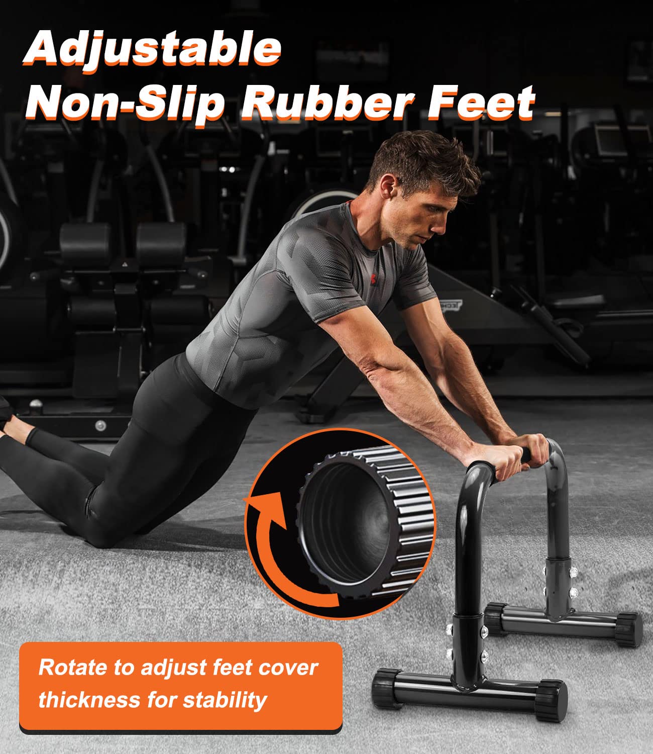TABEKE Push Up Bar, 12 Inch High Non-Slip Parallettes Bars & Dip Bars With Foam Handles, Heavy-Duty No Wobbling Calisthenics Equipment For Handstand, L-Sit, Gymnastics, Strength Training Home Gym Use