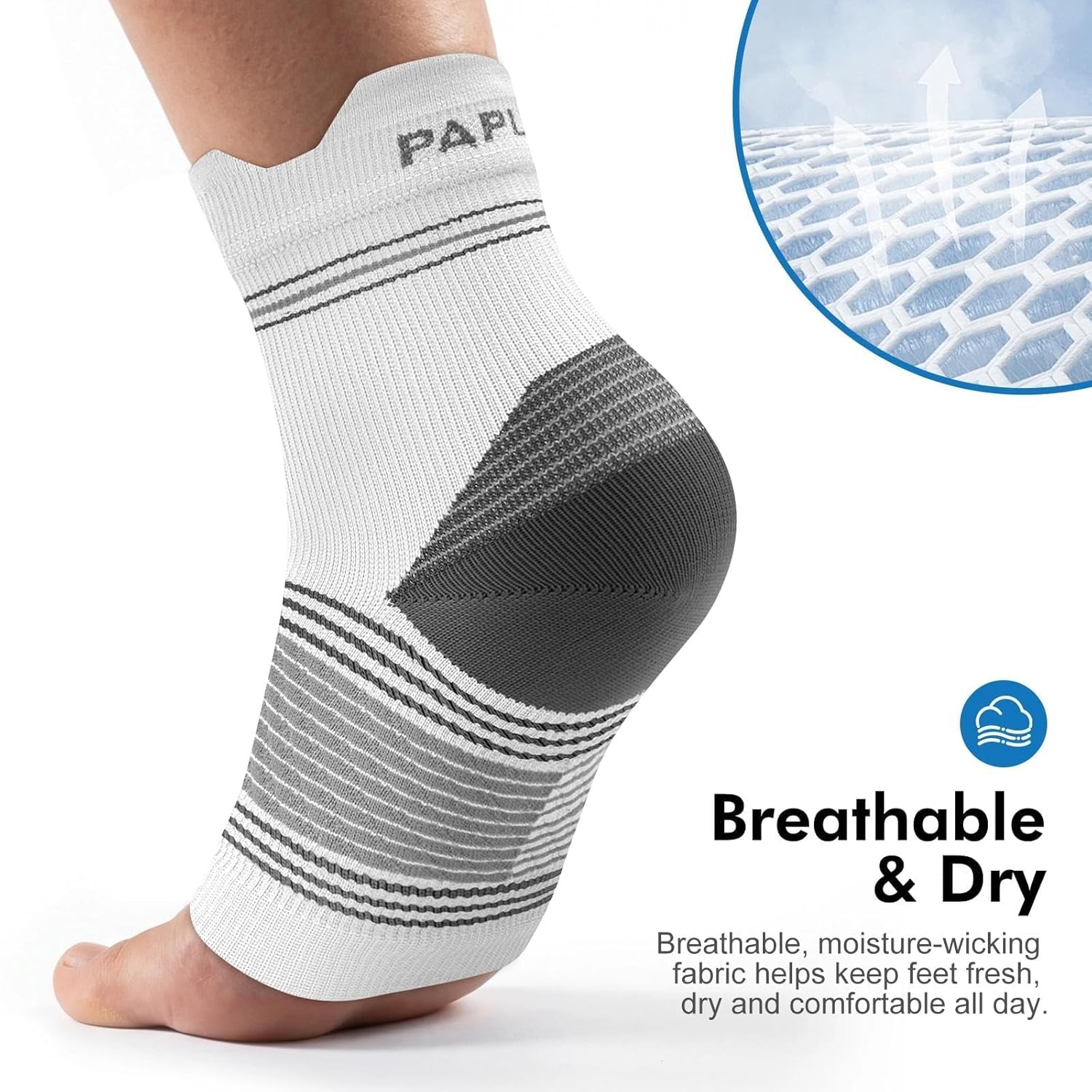 Skiennix Plantar Fasciitis Socks - Compression Ankle Brace with Arch Support for Pain Relief | Black, Gray, White, Small