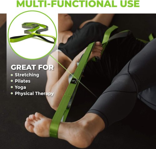 Gradient Fitness Stretching Strap - 12 Multi-Loop Stretch Strap with Neoprene Handles | 1" W x 8' L for Yoga & Physical Therapy
