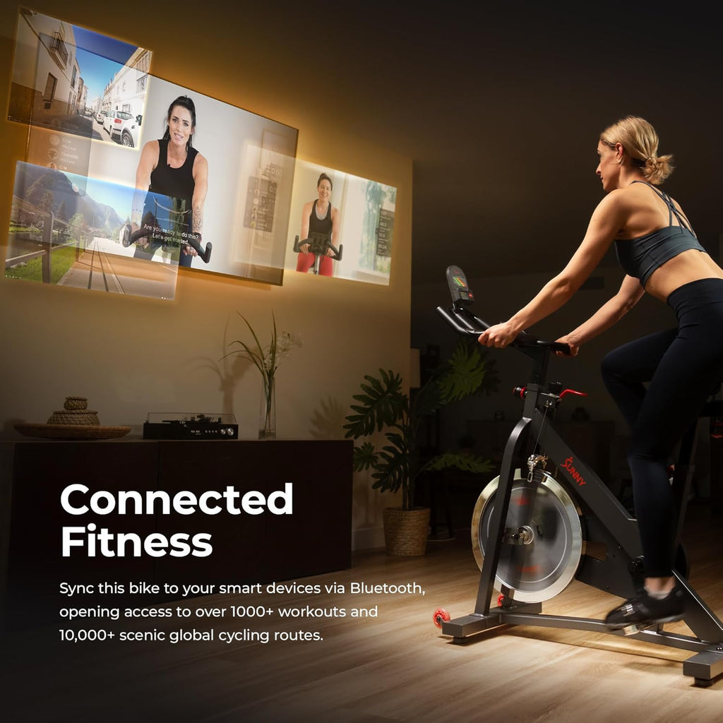 Sunny Health & Fitness Pro Indoor Cycling Bike - Felt Resistance, Belt Drive & SunnyFit App Compatible