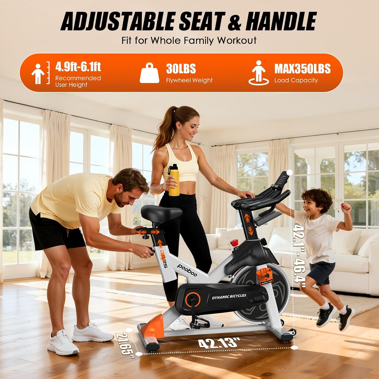 POOBOO Magnetic Exercise Bike - Quiet Indoor Cycling Bike with LCD Monitor & 350lbs Capacity | Adjustable Resistance for Home Gym Fitness
