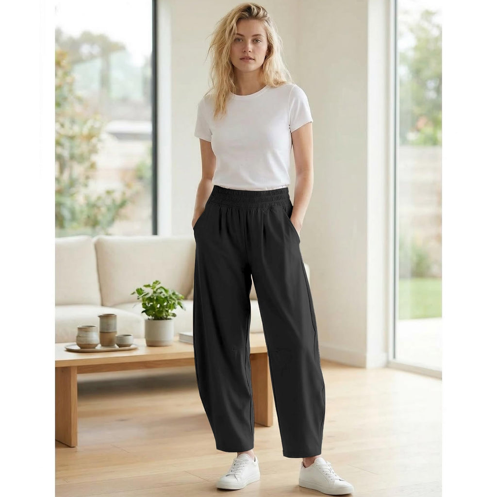 Yioaga Barrel Pants Women Baggy Wide Leg Elastic Waisted Sweatpants Athletic Clothes Lounge Palazzo Trousers with Pockets(Black,L)