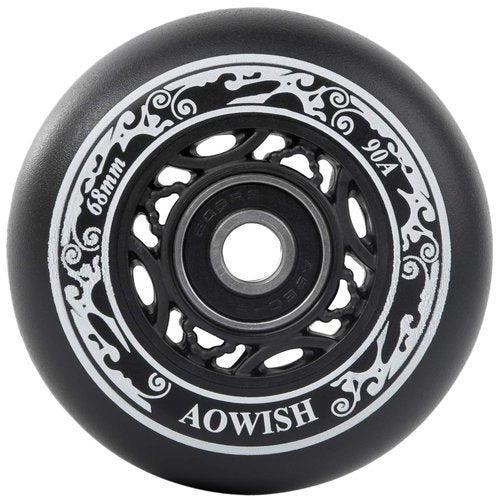 AOWISH 8-Pack 68mm Inline Skate Wheels Outdoor Asphalt Formula Aggressive Roller Blades Wheels 90a Roller Hockey Replacement Wheels with Bearings ABEC-9 and Floating Spacers (Black Color)