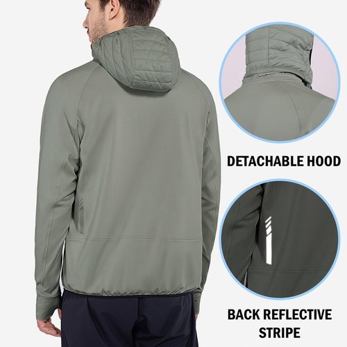 Baleaf Men's Running Jacket - Lightweight Insulated Puffer for Hiking & Golf | Warm Up Coat with Thumb Holes