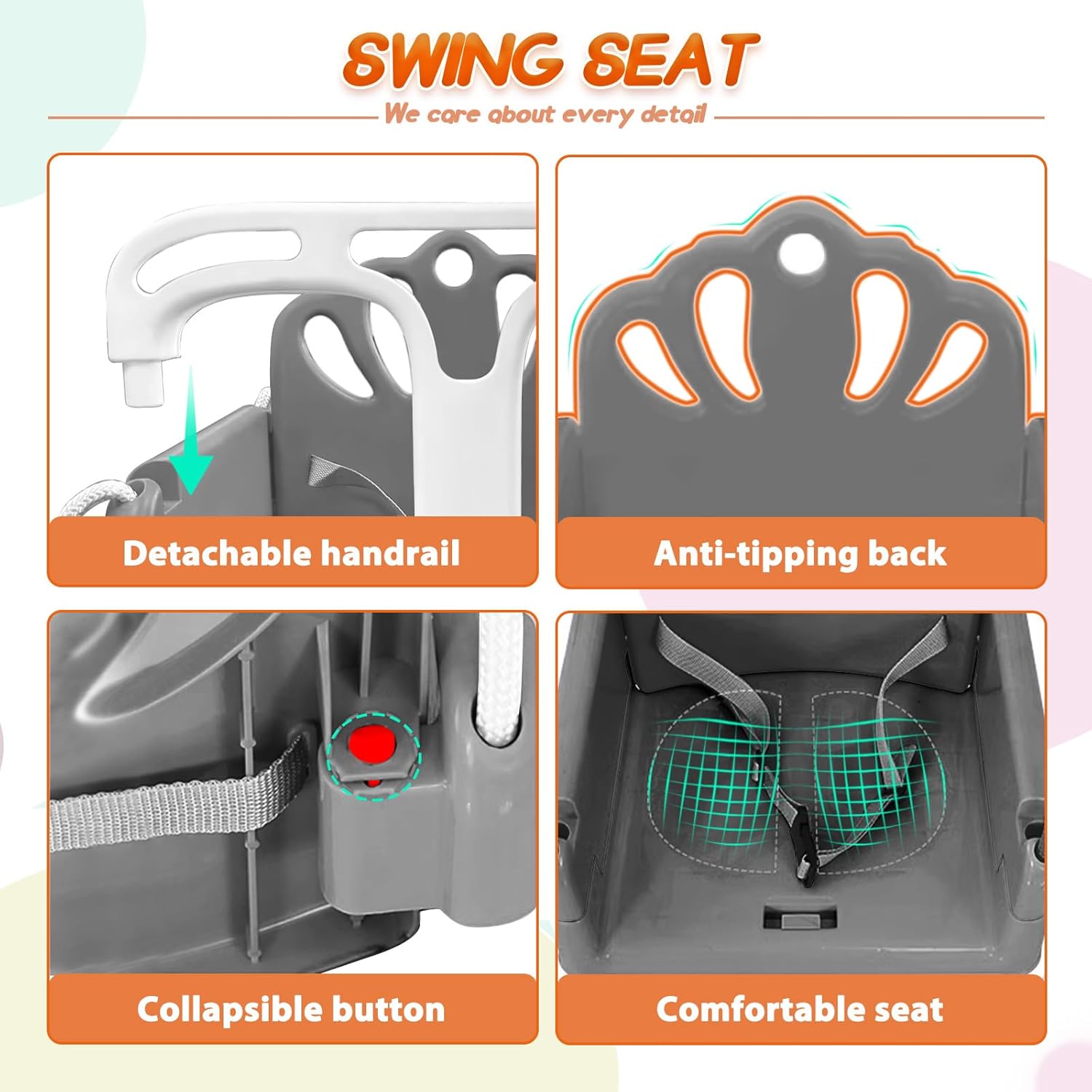 Skiennix Foldable Toddler Swing Set - Safe Indoor & Outdoor Baby Jumper | Durable Gray Design