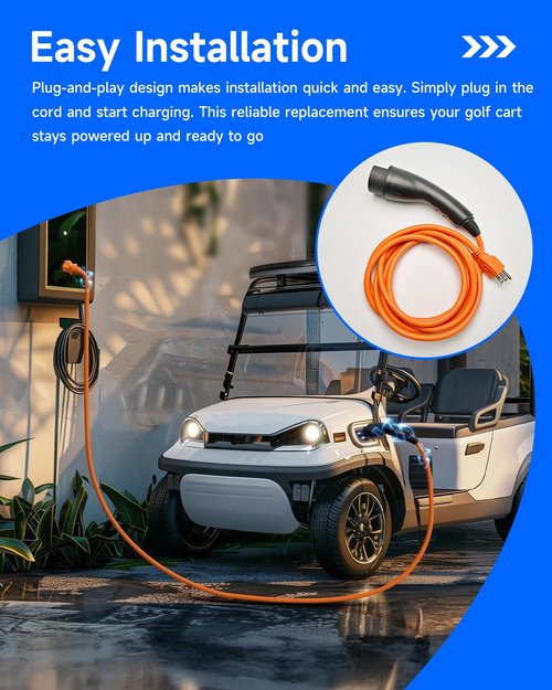 Donminggl Golf Cart Charger & Evolution Golf Cart Parts - EV Charging Cable & 3-Pin Charge Plug, 10FT 120V,Replaces OEM# 2.04.0620 ST-031016-PT for Evolution D5 & ICON (Plug and Play)