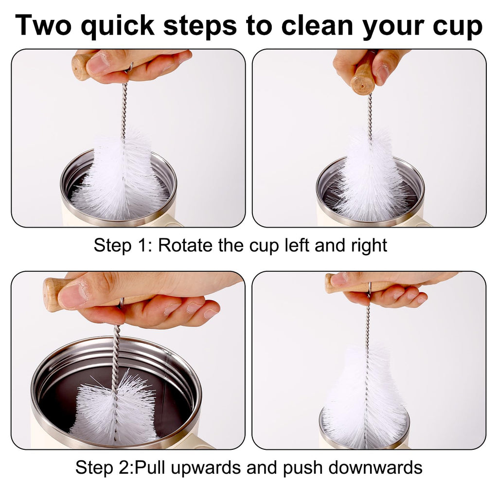 2pcs Water Bottle Cleaning Brush Set, Long Wooden Handle Brush with Straw Cleaner Water Bottle Cleaning Kit for Stanley Cup Tumblers Travel Mugs & Other Bottles