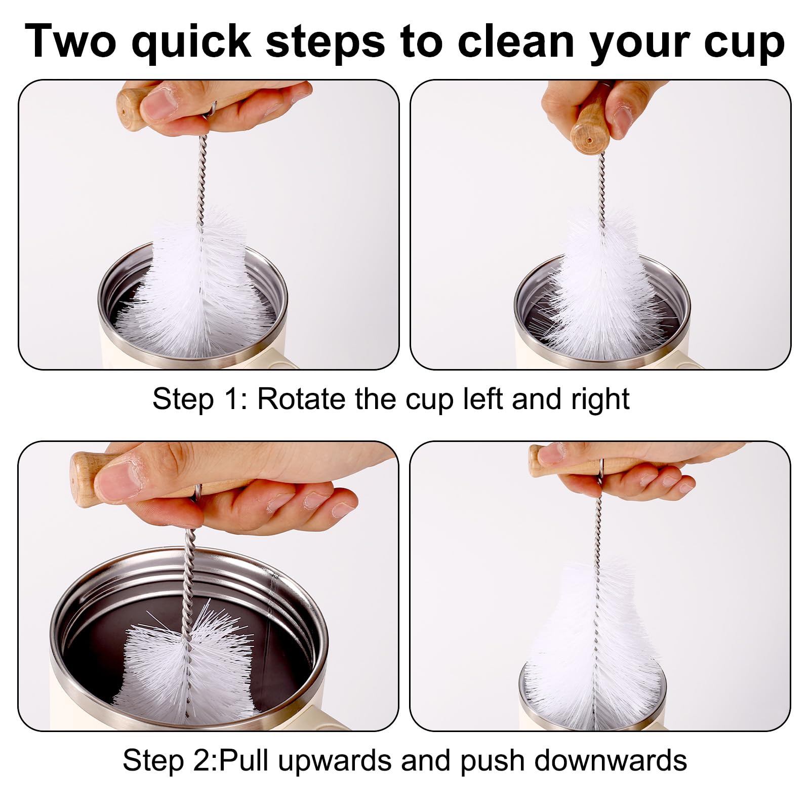 2pcs Water Bottle Cleaning Brush Set, Long Wooden Handle Brush with Straw Cleaner Water Bottle Cleaning Kit for Stanley Cup Tumblers Travel Mugs & Other Bottles