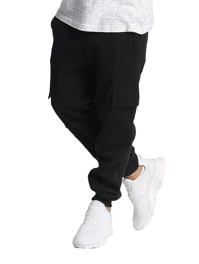 Southpole Men’s Basic Active Cargo Jogger Pants - Fleece & Tech Nylon, Black, Large