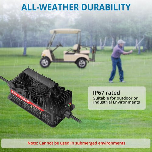 AUTOUTLET 48V 15AMP Golf Cart Charger, Fast Charging with Smart Technology for Lead Acid Battery, Extra-Long Cable with 3-Pin Leaf Plug for Yamaha G29, Drive, Drive2 48V