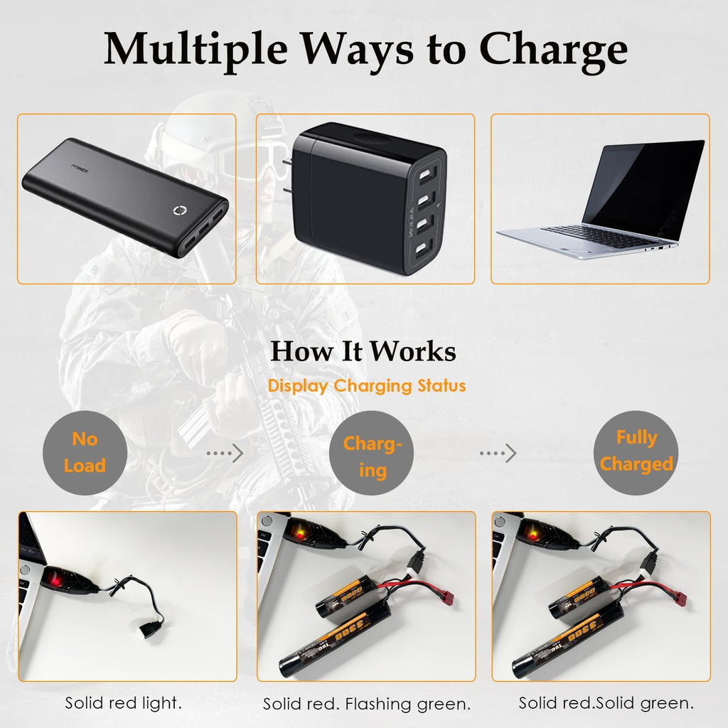 3300mAh Airsoft Battery by [Brand Name] - 11.1V Nunchuck Rechargeable Battery for AEG AK47, M4, MP5